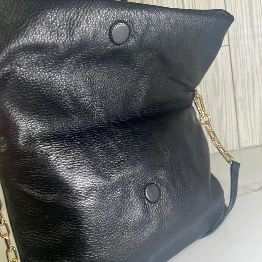 Tory Burch Bombe Fold-Over Crossbody/Clutch Black Pebbled Leather Bag